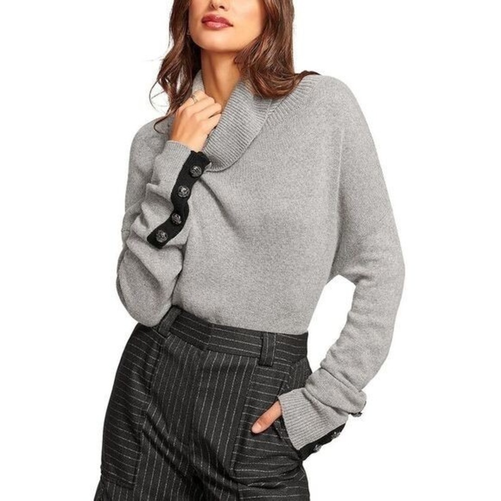 Ramy Brook Brianna Turtleneck Sweater‎ Cashmere Wool Cotton Blend in Grey Small